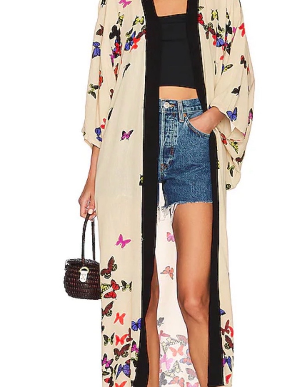 Free People Butterfly Print Long Kimono Duster - Cream & Multicolor